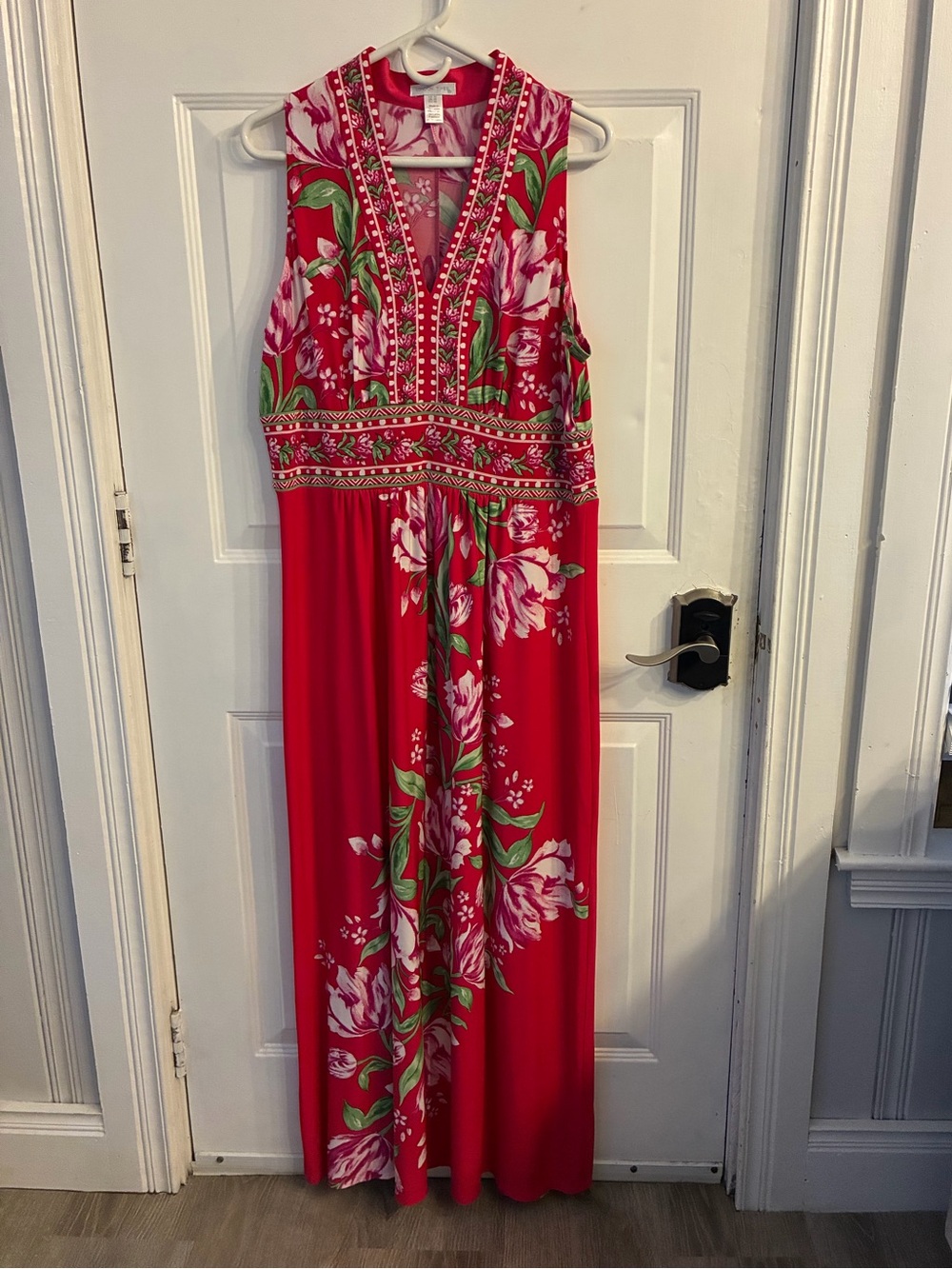 London Times Pink Floral V-Neck Maxi Dress